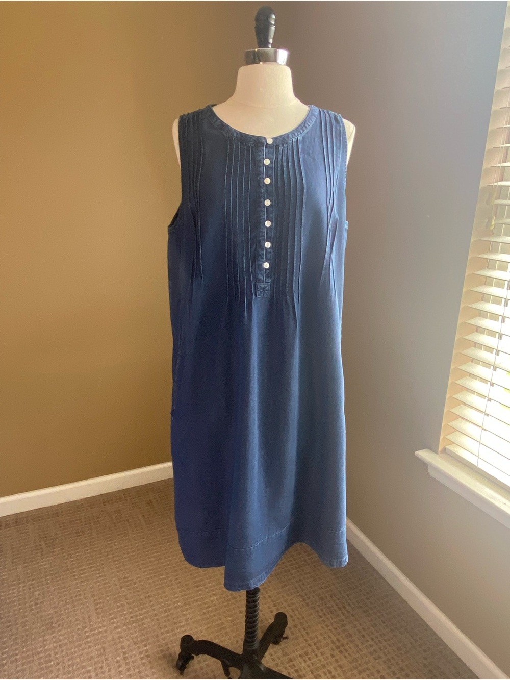 Coldwater Creek Dark Blue  Sleeveless Pintuck Midi Dress, Medium, Lagenlook, NWT